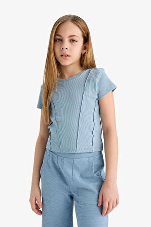 DeFacto Kız Çocuk Slim Fit Dar Kesim Bisiklet Yaka Basic Düz Ribana Kısa Kollu Tişört C0104A825SMBE760