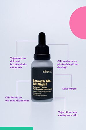 SMOOTH ME-ALL NIGHT -Aktif Kömür ve AHA BHA İçeren Cilt Kusurları Karşıtı Niacinamide %5 Serum 30ml