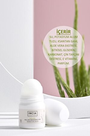 INCIA %100 Doğal Roll On Deodorant Hassas Ciltler İçin Ter Kokusu Önleyici Leke Yapmayan 50 ml