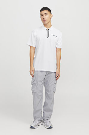 Jack & Jones Erkek Jcofusıon Regular Fit Fermuarlı Polo Yaka Kısa Kollu T-Shirt 12273127 Beyaz