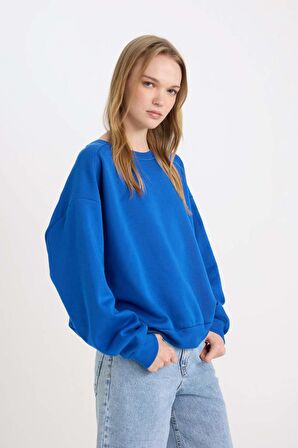 DeFacto Coool Oversize Geniş Kalıp Bisiklet Yaka Kalın Basic Düz Sweatshirt A4177AX24WNBE399