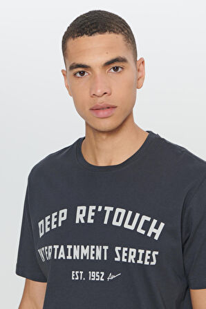 Comfort Fit Rahat Kesim %100 Pamuk Baskılı Bisiklet Yaka Tişört