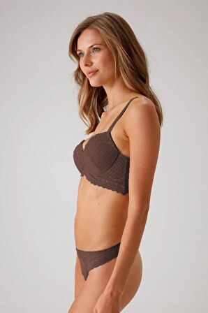 Pierre Cardin Dantelli Push Up Sütyen Takım Cappucino
