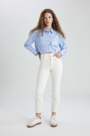DeFacto Mary Vintage Straight Fit Yüksek Bel Bilek Boy Beyaz Jean Pantolon C1318AX24SMWT1