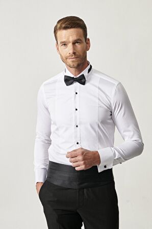Beyaz Damatlık Ata Yaka Tailored Slim Fit Gömlek