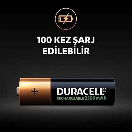 Duracell Şarj Edilebilir AA 2500mAh Piller, 2 Li Paket x2 (4 Adet)