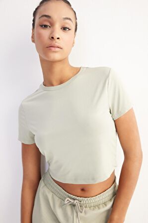 DeFactoFit Crop Bisiklet Yaka Basic Düz Sporcu Kısa Kollu Tişört D7295AX25SPKH513
