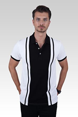 Beyaz Siyah Çift Renkli Polo Tişört