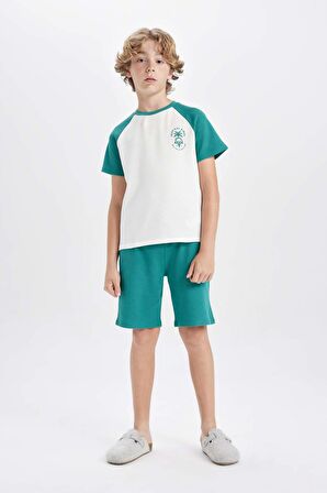 DeFacto Erkek Çocuk Waffle Pijama Takımı Baskılı Kısa Kollu Üst Şort C5501A824SMWT32