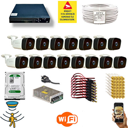 15 Kameralı Set - Hareket Algılayan Gece Görüşlü 36 IR Led 5MP Sony Lensli 1080P Full HD Metal Kasa Güvenlik Kamerası Seti 5236