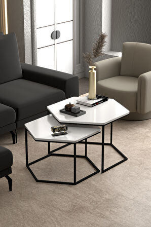 Orta Sehpa Altıgen İkili Lüx Beyaz