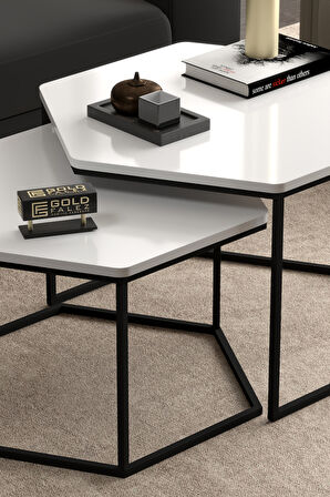 Orta Sehpa Altıgen İkili Lüx Beyaz