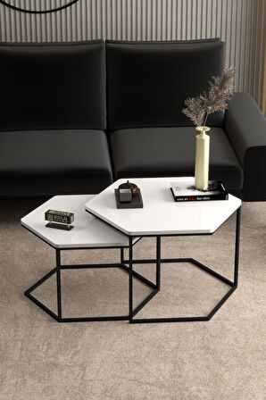 Orta Sehpa Altıgen İkili Lüx Beyaz