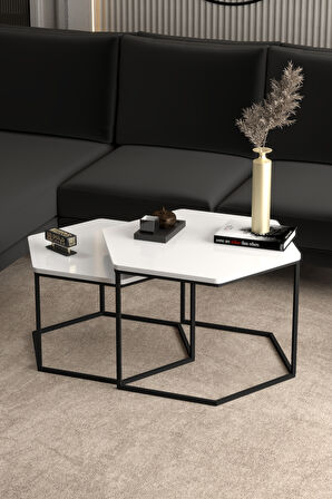 Orta Sehpa Altıgen İkili Lüx Beyaz