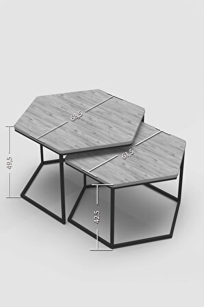 Orta Sehpa Altıgen İkili Lüx Gold Beyaz