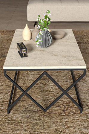 Orta Sehpa Ve Zigon Yan Sehpa Flora Set Gold Beyaz