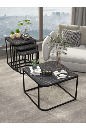 Orta Sehpa Ve Zigon Yan Sehpa Flora Set Traverten