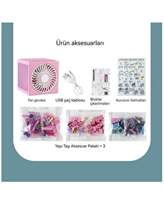 Masaüstü Blok Fan Küçük Masa Vantilatörü, USB Şarj Edilebilir Pil, 3 Hız Güçlü - ZB106