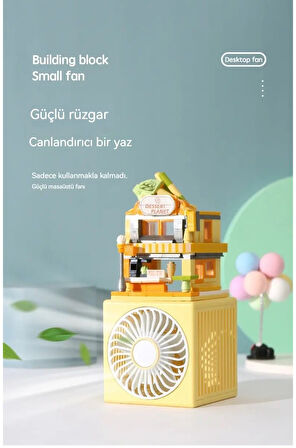 Masaüstü Blok Fan Küçük Masa Vantilatörü, USB Şarj Edilebilir Pil, 3 Hız Güçlü