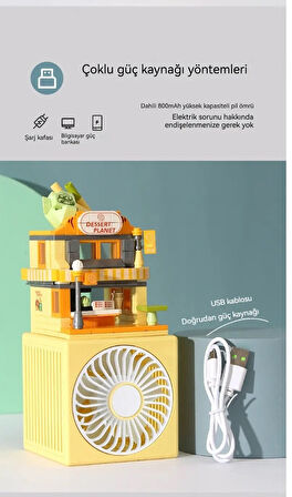 Masaüstü Blok Fan Küçük Masa Vantilatörü, USB Şarj Edilebilir Pil, 3 Hız Güçlü