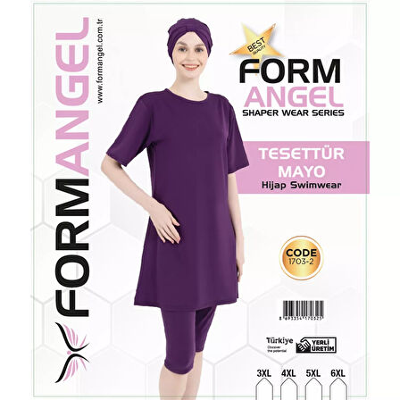 Form Angel Kadın Düz Renk Büyük Beden Kısa Kollu Likralı Tesettür Mayo