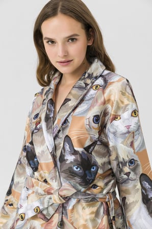 Kedi Desenli Unisex Yetişkin Bornoz