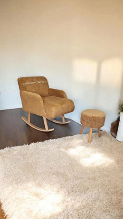 Sallanan Ahşap Ayaklı Berjer Koltuk - Puf Hediyeli