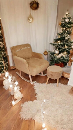 Sallanan Ahşap Ayaklı Berjer Koltuk - Puf Hediyeli