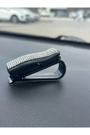 Araç İçi Gözlük ve Kart Tutucu 2 Adet Kristal Taşlı Işıltılı Klipsli Güneşlik Organizer