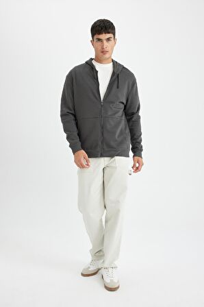DeFacto Comfort Regular Fit Rahat Kalıp Kapüşonlu Kalın İçi Yumuşak Tüylü Fermuarlı Sweatshirt D2323AX24AUAR104