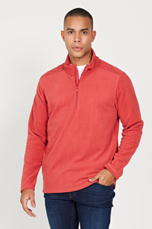 Erkek Mercan Anti-Pilling Tüylenme Yapmayan Standart Fit Dik Yaka Polar Sweatshirt