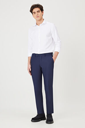 Erkek Lacivert Slim Fit Dar Kesim Esnek Klasik Pantolon