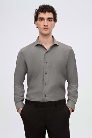 Slim Fit Antrasit Italyan Yaka Armürlü Uzun Kollu Kolay Ütülenebilir Nefes Alan Dört Mevsim 2HF02ORT3185