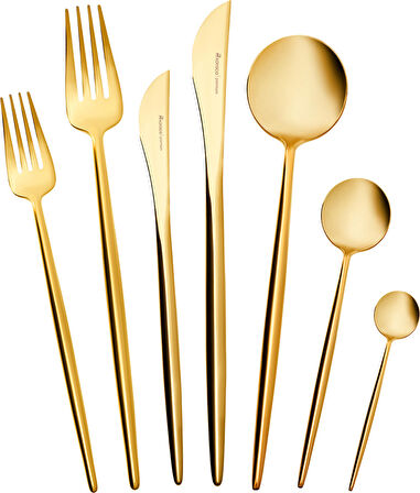 Karaca Jüpiter 84 Parça 12 Kişilik Premium Kutulu Çatal Kaşık Bıçak Takımı Matte Gold