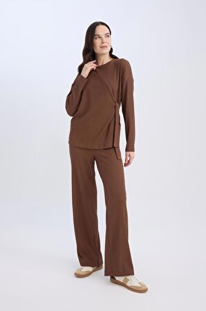 DeFacto Bürümcük Pantolon Wide Leg Geniş Bol Paça Esnek Belli C0200AX24AUBN316