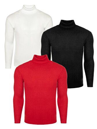 3'li Paket Erkek Boğazlı Balıkçı Triko Kazak