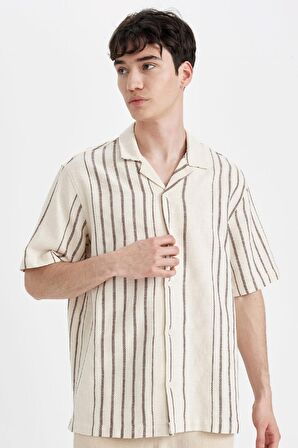 DeFacto Relax Fit Yazlık Polo Yaka Çizgili Kısa Kollu Gömlek C7203AX24SMER42