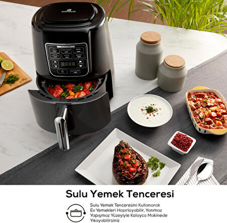 Karaca Air Pro Cook 3 In 1 Xl Ev Yemeği, Közleme, Sulu Yemek Tencereli Airfryer Fritöz Space Gray 4 Kişilik
