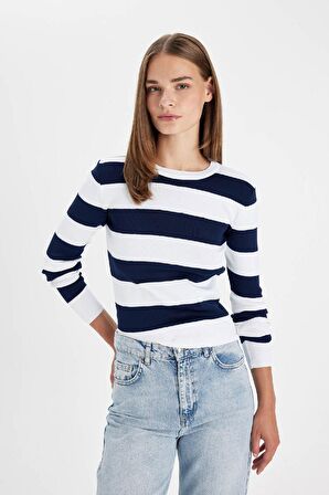 DeFacto Regular Fit Bisiklet Yaka Çizgili Triko Kazak W0052AZ24AUNV120