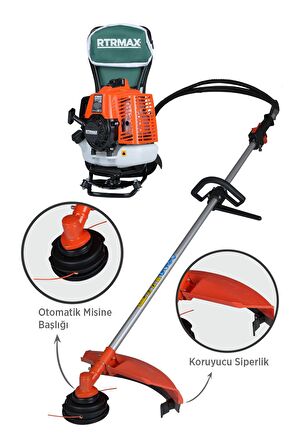 RTM9640 Benzinli Sırt Tipi Tırpan 63Cc 3.0Hp (Tırpan Bıçağı,Misina Başlığı,Tırpan Testeresi Hediye)