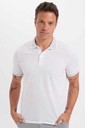 Slim Fit Kıvrılmaz Polo Yaka Kol Bantlı Pamuklu Tişört