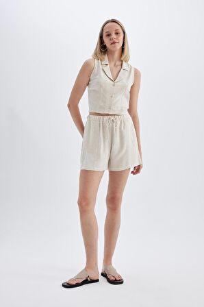 DeFacto Regular Fit Normal Bel Keten Karışımlı Şort D0967AX24HSER234