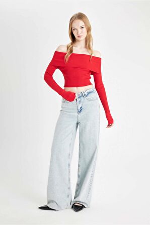 DeFacto Coool Slim Fit Açık Omuz Kazak B6537AX24WNRD106