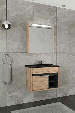 NAPOLİ 65 CM SİYAH LAVABOLU BANYO DOLABI DORADO/ANTRASİT - BOY DOLAP HARİÇ 