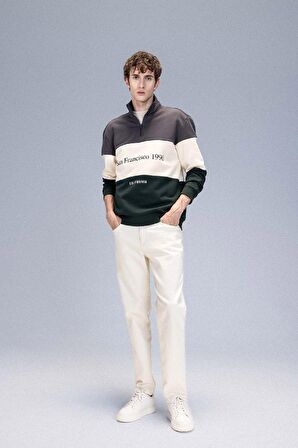 DeFacto Relax Fit Dik Yaka Fermuarlı Baskılı Kalın Sweatshirt D2562AX24AUAR63