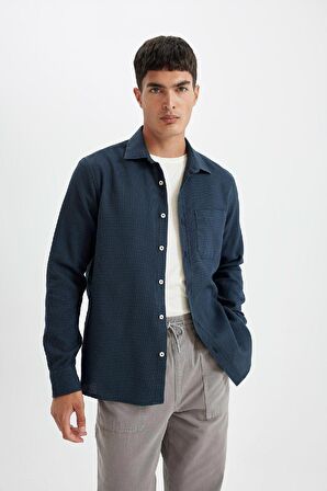 DeFacto Regular Fit Waffle Basic Düz Pamuklu Uzun Kollu Gömlek D1058AX24AUAR224