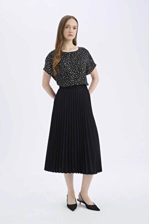 DeFacto 	Esnek Belli Basic Düz Pilise Aerobin Midi Etek B9014AX25SPBK81