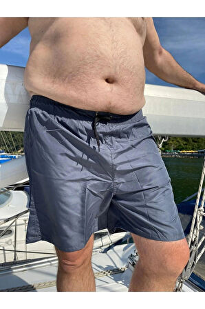Erkek Büyük Beden Siyah Hızlı Kuruyan Kumaş Tek Arka Cepli Standart Boy Mayo Deniz Şortu