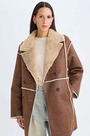 DeFacto Ceket Yaka Süet Parka Mont Pelüş Astarlı Düğmeli Cepli D4202AX24WNBN495