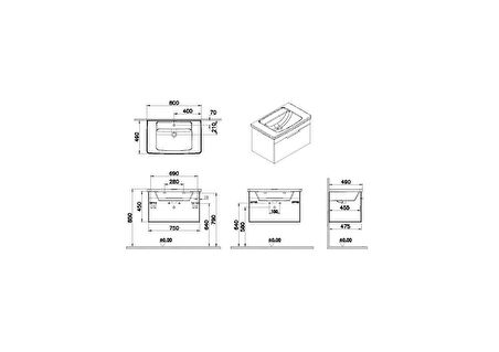 VitrA Quadrum 67120 Lavabo Dolabı Çekmeceli, 80 cm, Altın Meşe